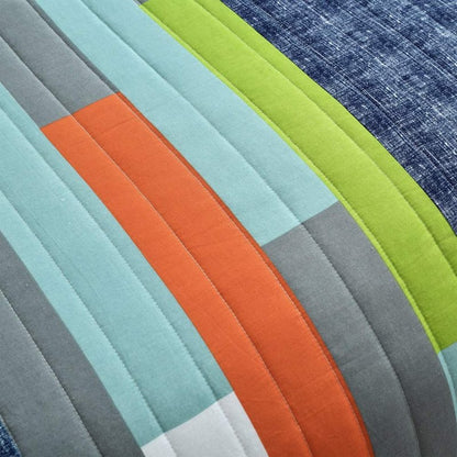 Lush Decor Shelly Stripe Quilt | Modern Geometric Pattern Reversible 3 Piece Bedding Set - Full/Queen - Navy & Orange