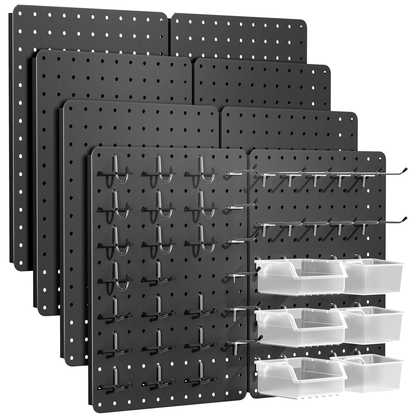 PHX Grove Peg Board for Tools, 8 Pack Metal Pegboard Wall Organizer with Hooks,14.76"×10.82" Black Pegboard Panels for Walls Home, Garage Tool Storage, Kitchen, Office Organization, Craft Room