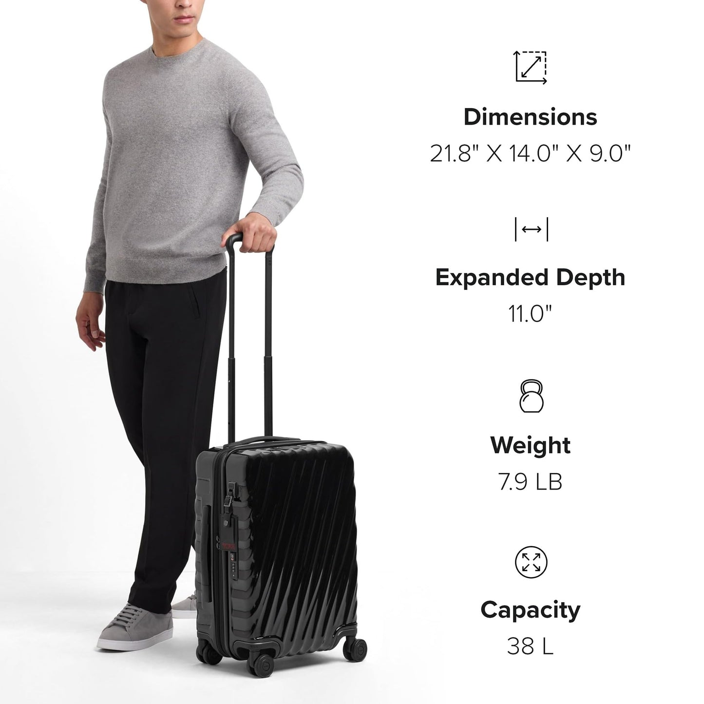 TUMI - 19 Degree Expandable Carry-On - 4-Wheeled Hard Shell Suitcase - 21.8" X 14.0" X 9.0" - Matte Black Texture