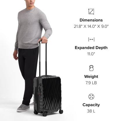 TUMI - 19 Degree Expandable Carry-On - 4-Wheeled Hard Shell Suitcase - 21.8" X 14.0" X 9.0" - Matte Black Texture