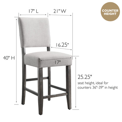 Leick Home Brax Counter Height Stool with Upholstered Back and Wood Base – Set of 4 for Elevated Kitchen Counters, High Top Tables, and Bars – Modern Chairs in Blackbean and Heather Gray, 214932