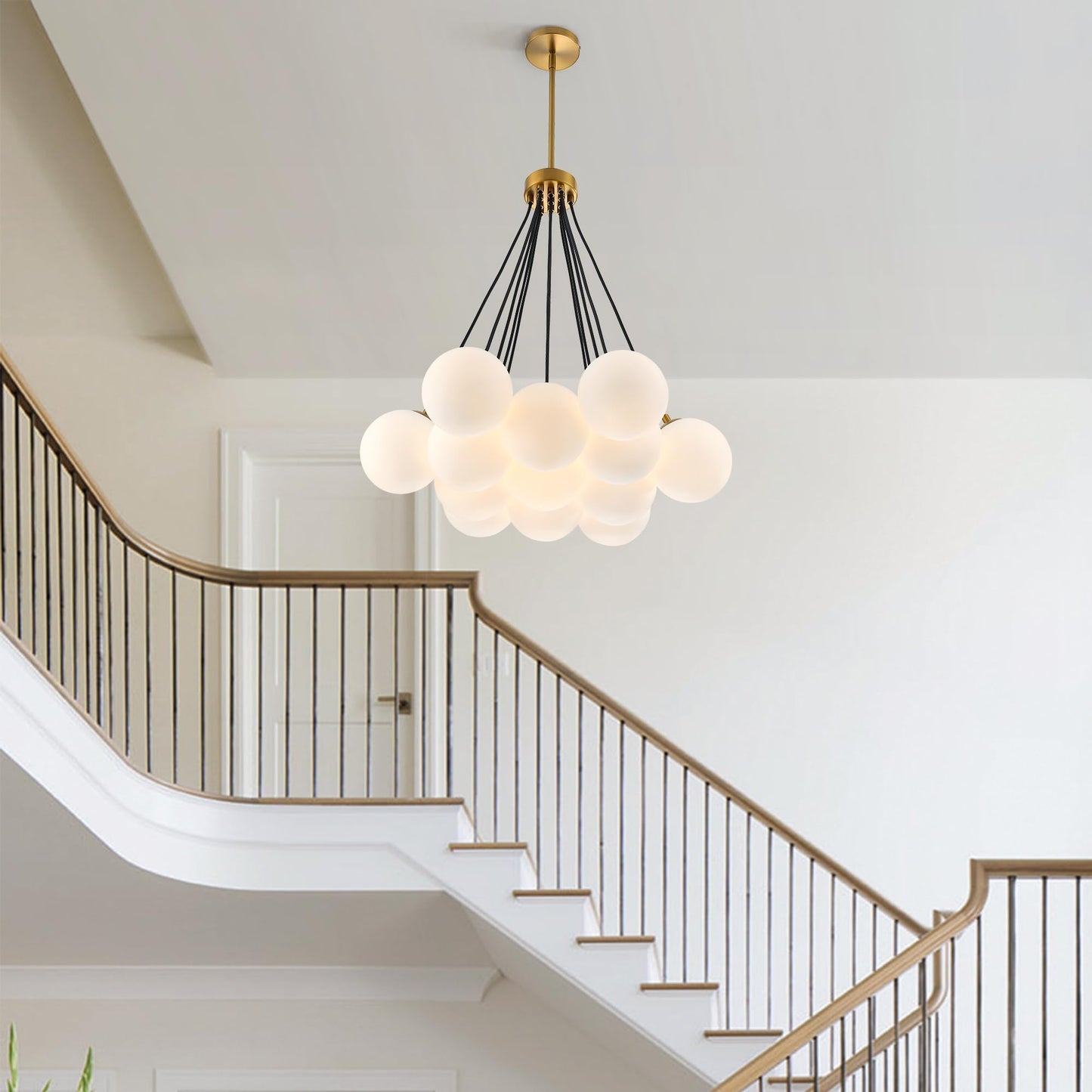 13-Light Bubble Chandelier, Modern Sputnik Glass Chandelier, Milk Glass & Globe Pendant Light, Elegant Bubble Hanging Island Lighting for Bedroom, Living Room, Dining Room & Kitchen Island Over Table