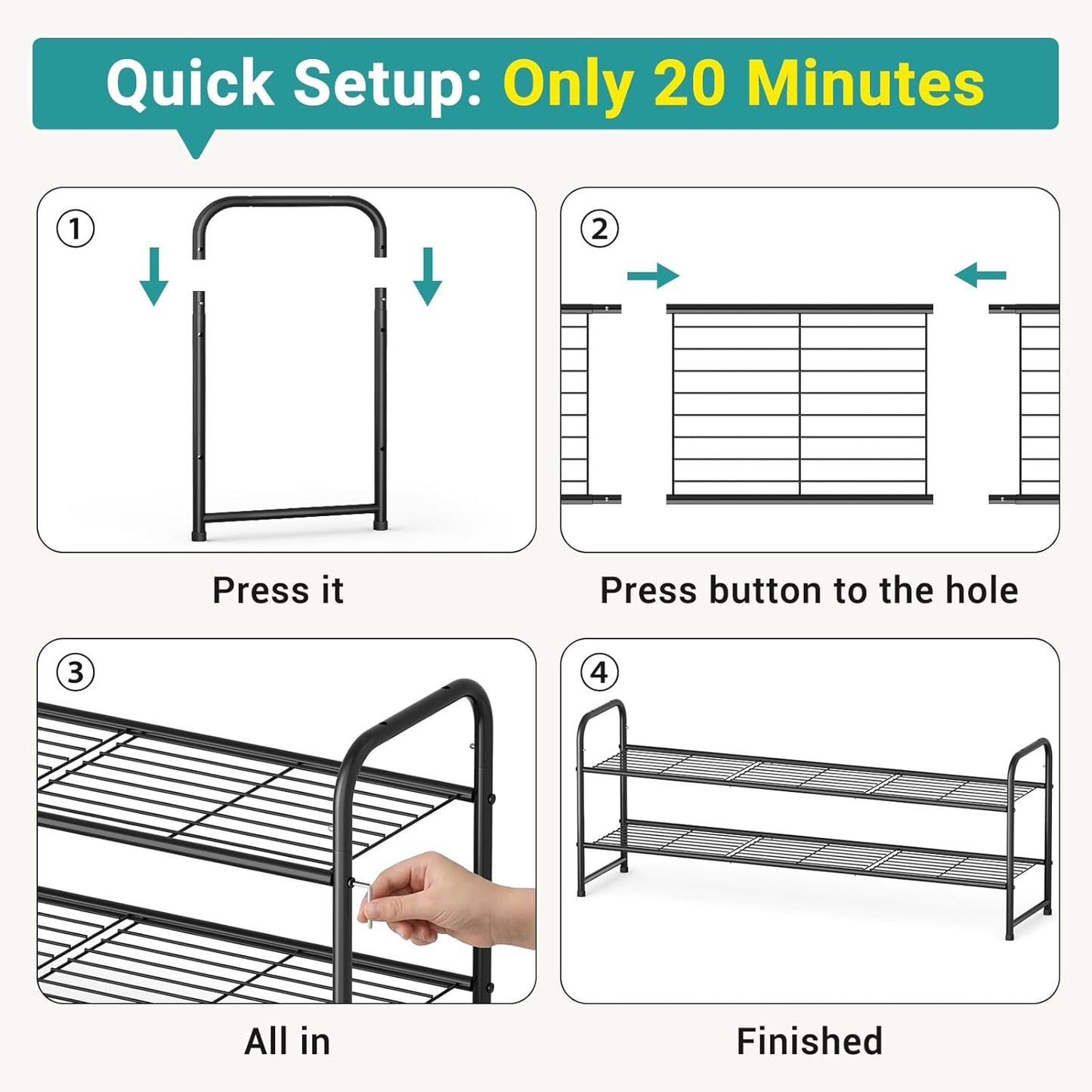 2 Closet 18-Pairs AOODA Long Tier Shoe Rack for Metal Wide Stackable Shoe Storage Organizer for Entryway, Bedroom