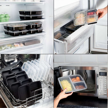 MORDEN MS Meal Prep Container With Lids, 50 Pack 3 Compartment Reusable Food Storage Container Divided Plastic Bento Box Lunch Box To-go Boxes(33oz)