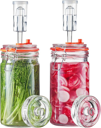 1 Pack 2 JILLMO Liter Fermentation Jar, Glass Fermenting Kit with Weight for Making Sauerkraut, Hot Sauce, Mead, Cider
