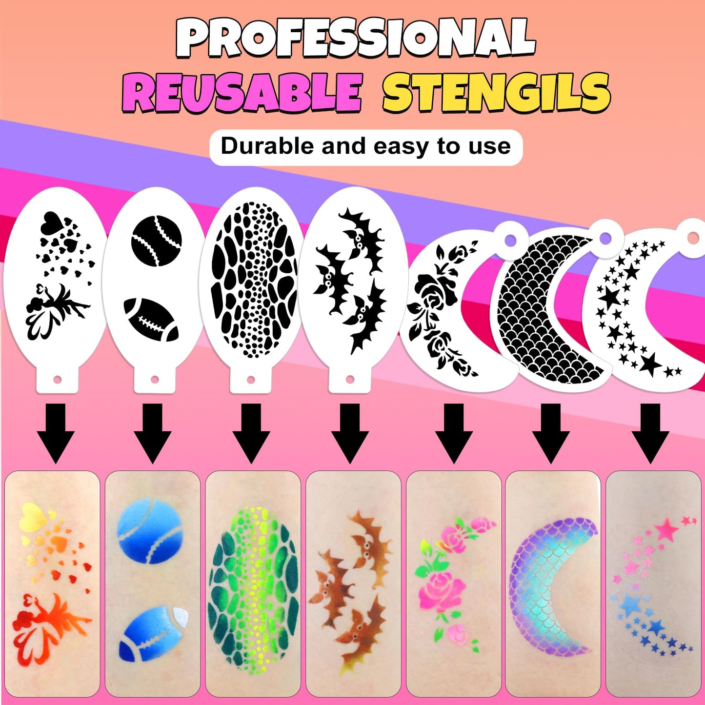 Drawdart Professional Face Painting Kit for Kids Adults, Large Split Cake Face Paint Palette with Glitters, One Stroke Non-Toxic Rainbow Face Body Makeup Kit for Festival, Party & Cosplay Makeup