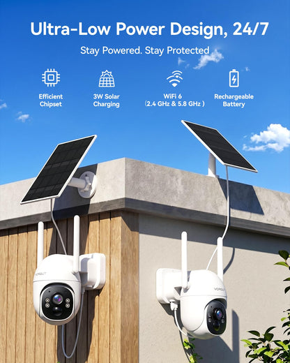 Solar Security Cameras Wireless Outdoor System with 10'' Touch Monitor 10CH NVR, 4MP WiFi6 Cameras for Home Security, 355° Pan 90° Tilt, Night Color, 2-Way Audio, 500G HDD, 0 Monthly Fee, 4 Cam-Kit