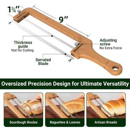 GZEduld Adjustable Bread Slicer, Bread Knife for Homemade Bread, Manual Slicer Cutter Sharp Serrated Stainless Steel Blade Sourdough Tools for Baguettes, Bagels & Loaves, Ideal Gift for Bakers