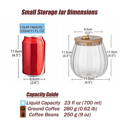FANTESTICRYAN Glass Coffee Nuts Canister Airtight Storage Jar Petal Decorative Container with Bamboo Lid Metal Handle Easy to Grasp 700ml, 23 FL OZ
