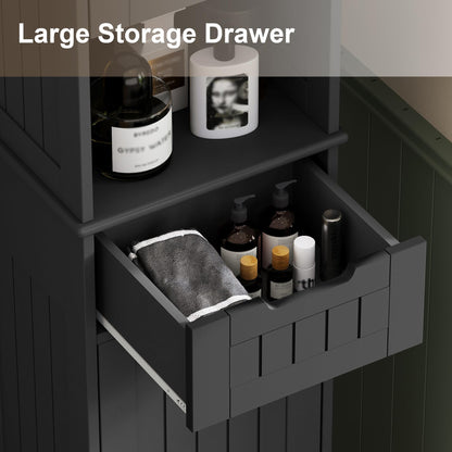 ChooChoo 67" Tall Bathroom Storage Cabinet, Narrow Bathroom Cabinet with 2 Doors and 1 Drawers, Freestanding Cupboard Floor Cabinet with Adjustable Shelves for Living Room, Kitchen, White