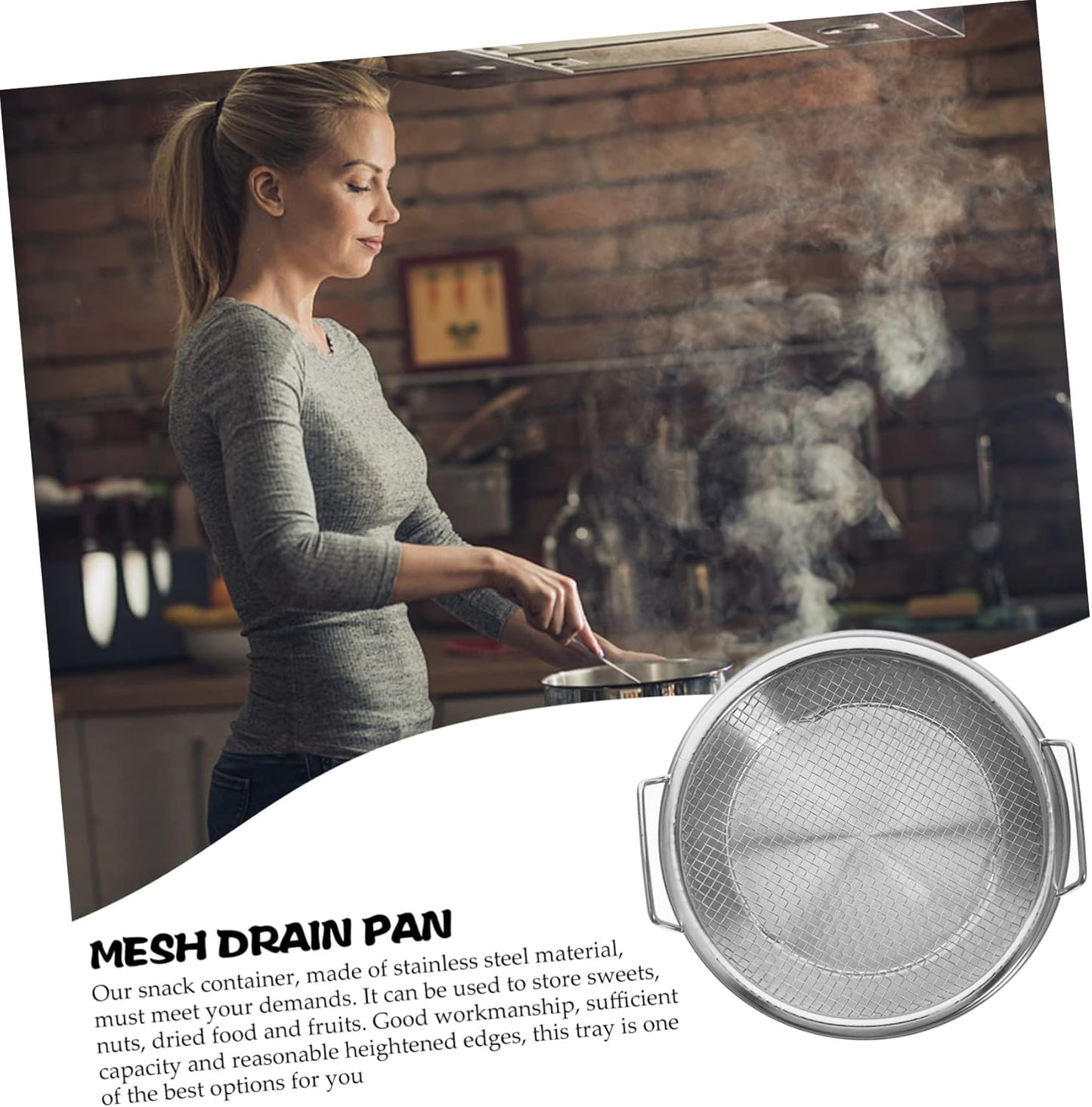 Mesh Drain Pan Set - Barbeque Grill Plate and Vegetable Drainer for Smokeless Roasting and Steaming
