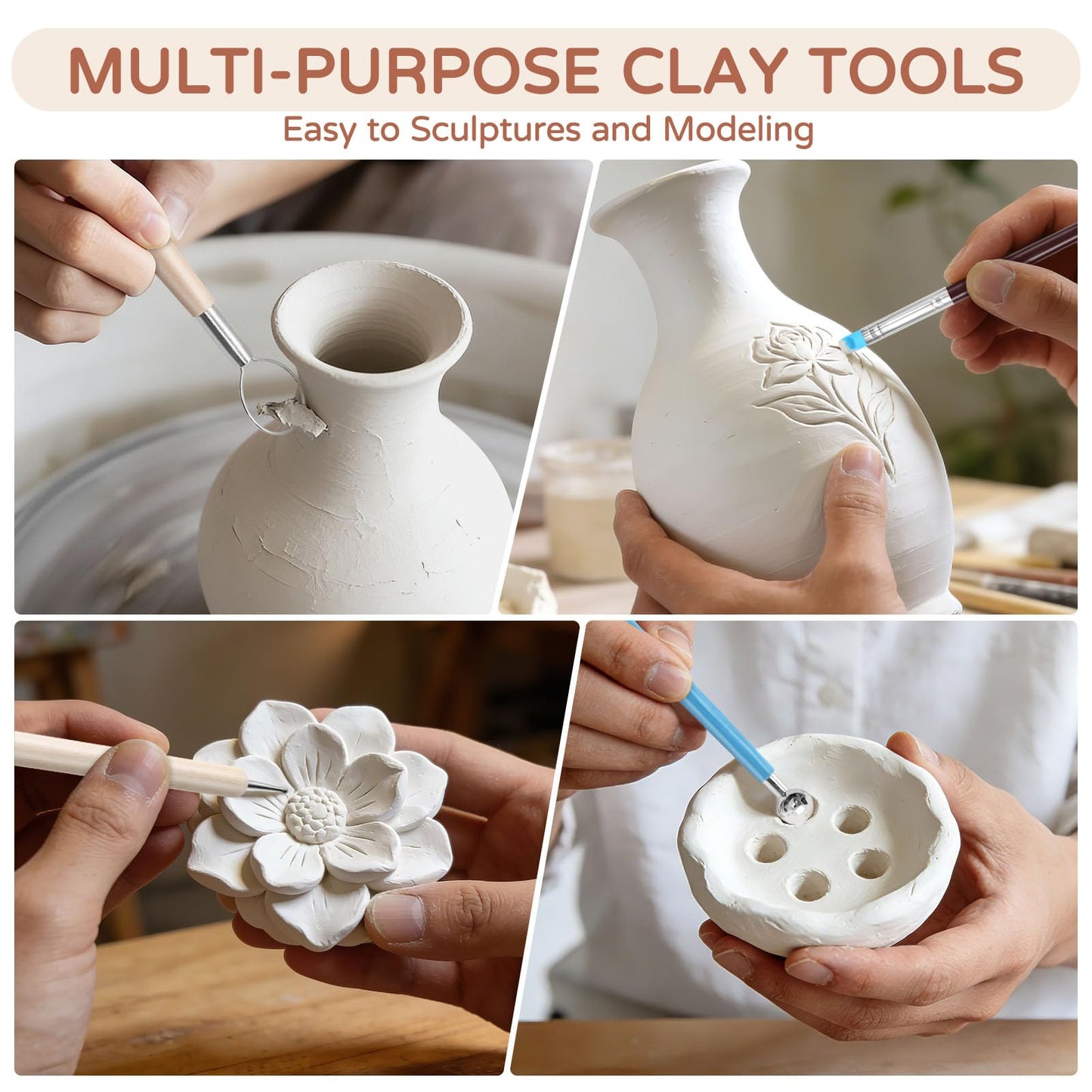 10LBs Natural Air Dry Clay Bulk, VIBRATITE All-Purpose Modeling Sculpting Pottery Clay with 40Pcs Pottery Tools Kit for Beginners and Professional (White)