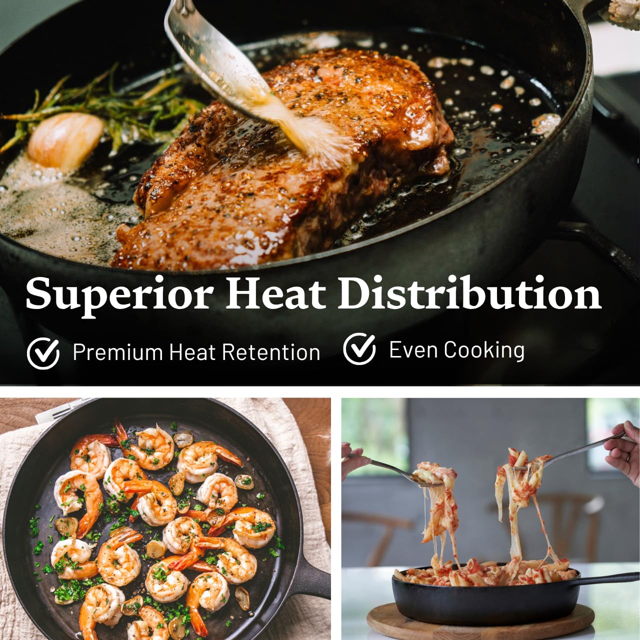 Flambo 12 Inch Smooth Cast Iron Skillet - Naturally Non-Stick, Pre-Seasoned Frying Pan, Smooth Finish for Grilling, Frying, Sauteing, Searing, Baking - Use on Oven, Stove, Grill, or Campfire