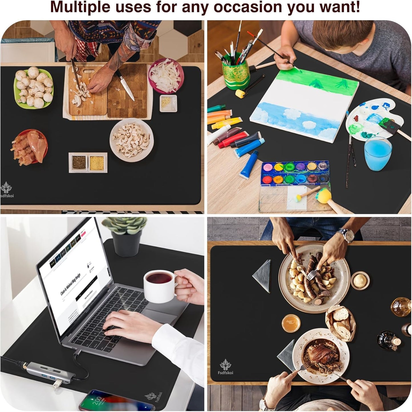 35.5" x 23.6" Extra Large Silicone Mat, Silicone Craft Mat for Placemat Baking Painting Clay Art and More (Black)