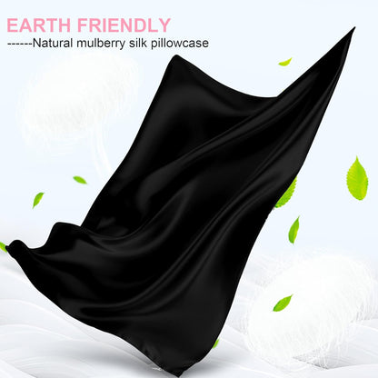 Skiennix Mulberry Silk Pillowcases - 2 Pack Queen Size with Hidden Zipper | Soft, Breathable & Cooling, Black
