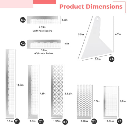 Varku Diamond Painting Ruler Set - 14 Pcs Stainless Steel Mesh Ruler With 4 Fixing Tools for Round & Square Drill Art
