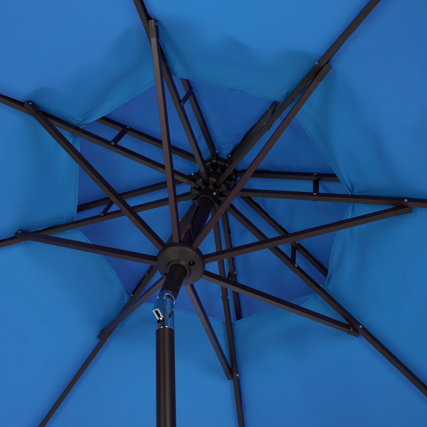 SAFAVIEH Outdoor - Valance 9-Foot Double-Top Patio Umbrella - Pacific Blue & White Canopy - Brown Aluminum Pole - Double-Top Vented Petal Trim - Ideal for Patio, Deck, Poolside, Backyard (PAT8206P)