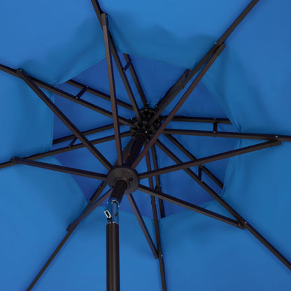 SAFAVIEH Outdoor - Valance 9-Foot Double-Top Patio Umbrella - Pacific Blue & White Canopy - Brown Aluminum Pole - Double-Top Vented Petal Trim - Ideal for Patio, Deck, Poolside, Backyard (PAT8206P)