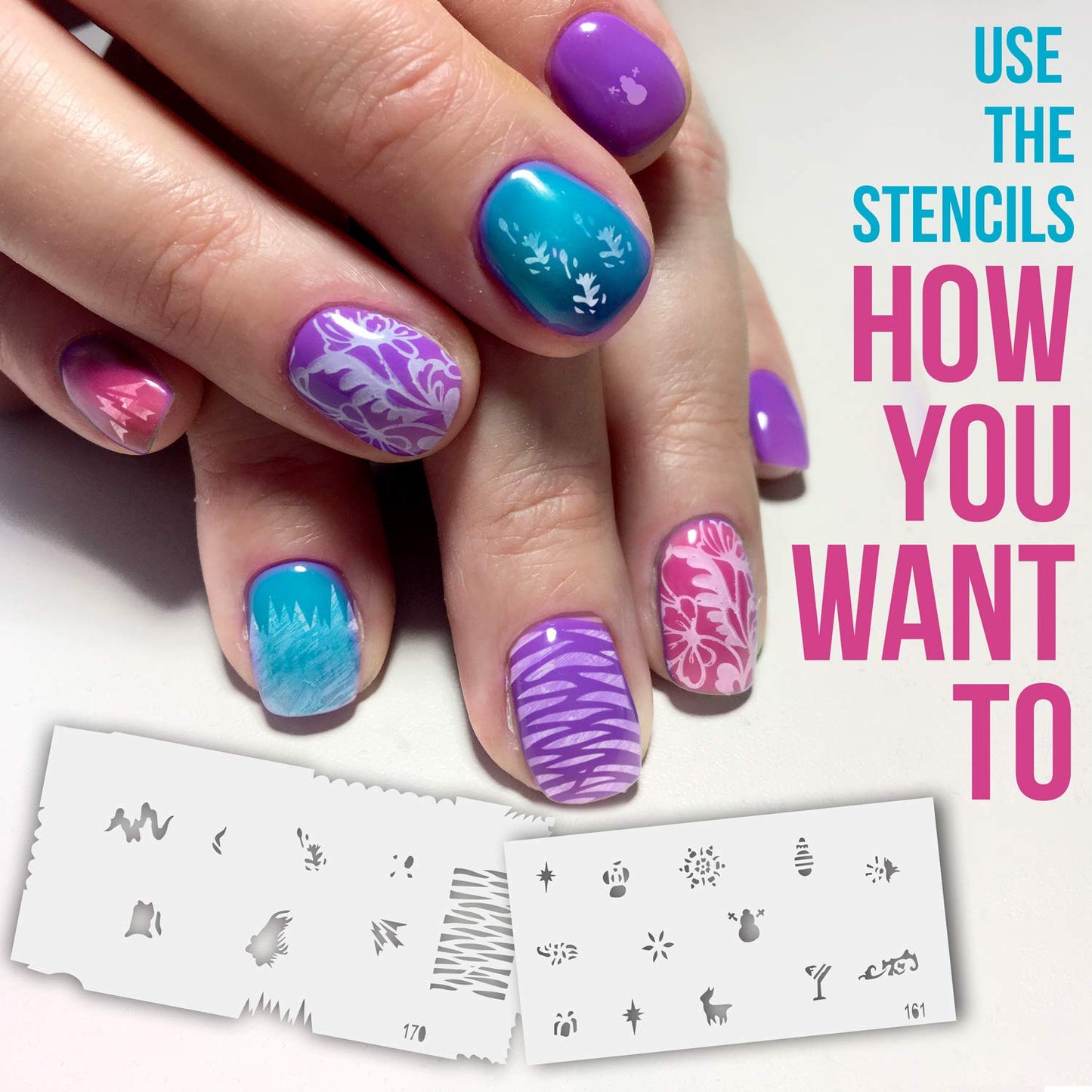 Custom Body Art Airbrush Nail Stencils - Nail Art Stencils Set #9: 300 Unique Designs from 20 Individual Templates