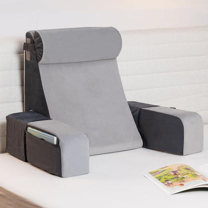 21" 60 Vekkia Reading Pillow for Sitting in Bed Ergonomic Wedge Back Pillow, XL Side Pockets, Removable Cover, Support