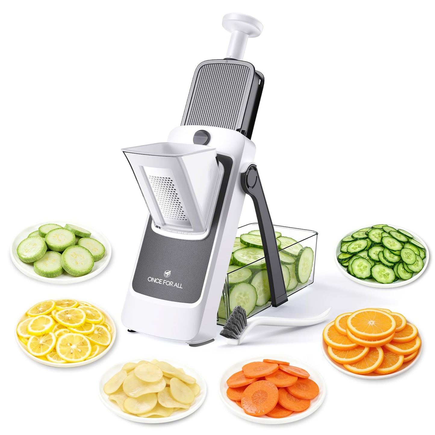 ONCE FOR ALL Safe Mandoline Slicer For Kitchen, AdjustableThickness 0.1-8 mm Professional Vegetable Slicer For Food, Fruit Slices, Potato Chips, Fast Meal Prep (4th Gen Gray)