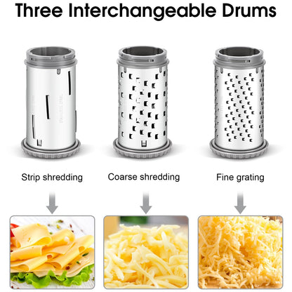 JUDOUDOU Cheese Grater Hand Crank - Classic Rotary Cheese Grater, Parmesan Cheese Shredder Handheld with 3 Stainless Steel Drums, Can be used for Hard Cheese, Chocolate and Nuts - Dishwasher Safe