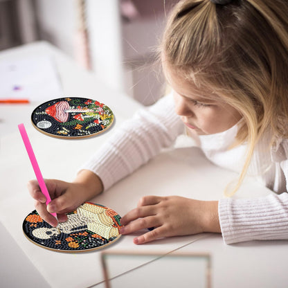 Sitsink Skull Diamond Art Coasters - 8 Pcs DIY Skull Flowers Mushroom Diamond Painting Coasters Kits with Holder for Adults Beginners Gifts Halloween Crafts Supplies