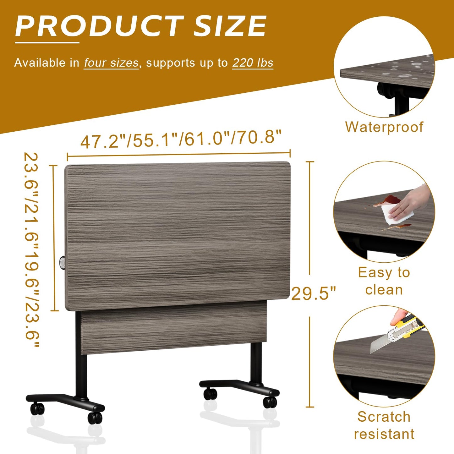 rzoizwko 4 Pack Folding Conference Table with Wheels,Heavy-Duty Flip-Top Foldable Conference Training Table System,Rolling Conference Room Tables for Office, Classroom Meeting Rooms,55.1IN
