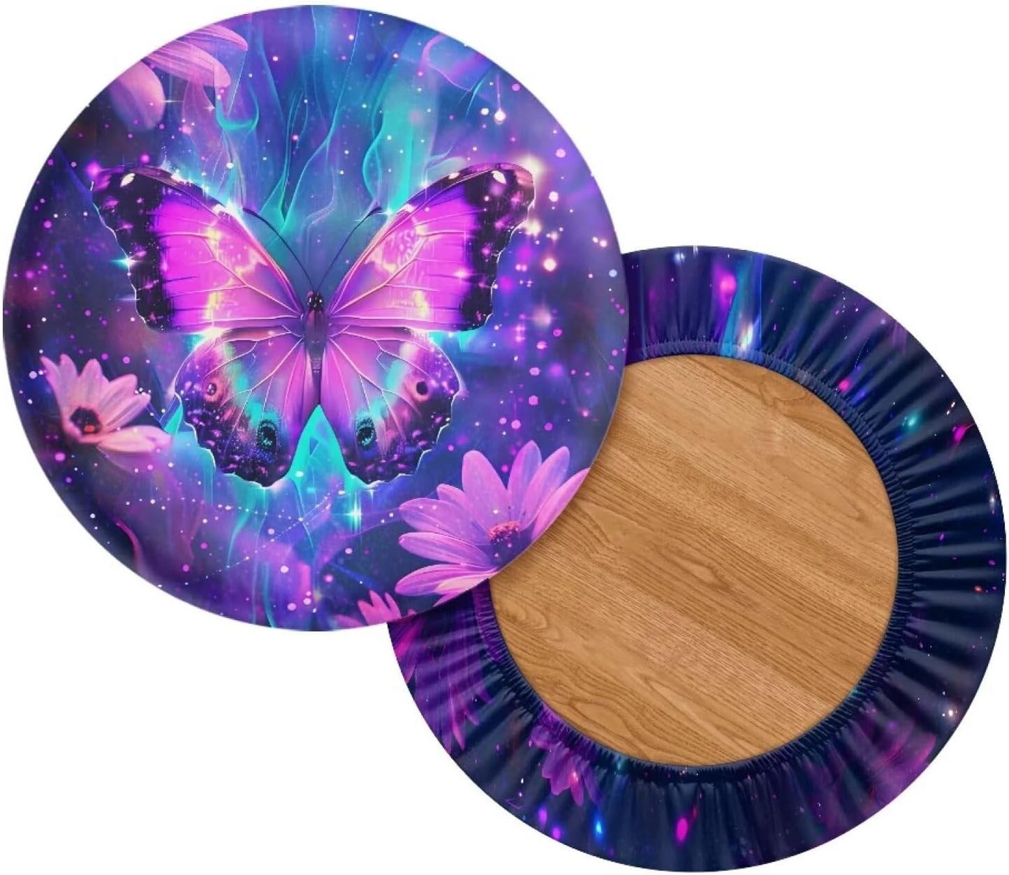 12-14 inch 2 Kuiaobaty Round Bar Stool Cover Cushion with Elastic Aesthetic Purple Butterfly Floral Print Fabric Round