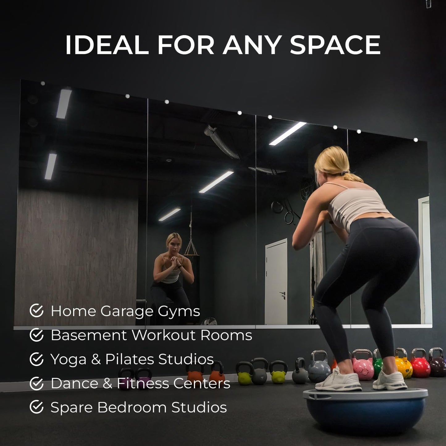 Fab Glass and Mirror Large Gym Mirror for Home Gym 48x32 - Full Length Ultra-Clear Annealed Glass Wall Mount - DIY Workout Display with Safety Backing - 1/4 Inch Low-Iron
