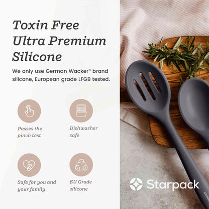 Starpack 'Let it Drain' Silicone Slotted Spoon - Large Slotted Spoon for Cooking Heat Resistant to 600°F - Silicone Slotted Serving Spoons, Non Stick Slotted Cooking Spoon
