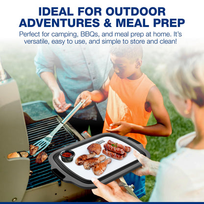 2-Pack XL Collapsible BBQ Prep Tub with Built-In Cutting Board, Lid & Strainer – Marinate, Drain & Prep – Large Food-Safe Container – Perfect for Grilling, Smoking & Outdoor Cooking (Black)