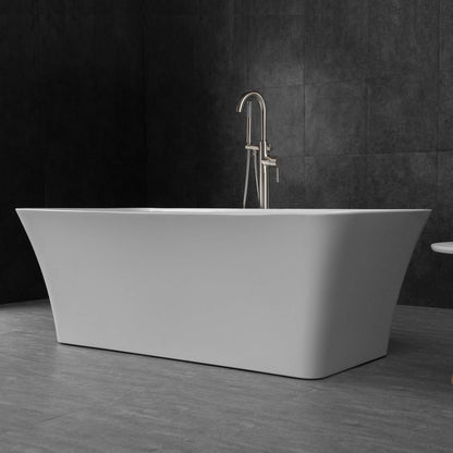 WOODBRIDGE 67" Acrylic Freestanding Bathtub Contemporary Soaking Tub, White Acrylic (Brushed Nickel Drain/Overflow),B0004 -B/N-Drain &O