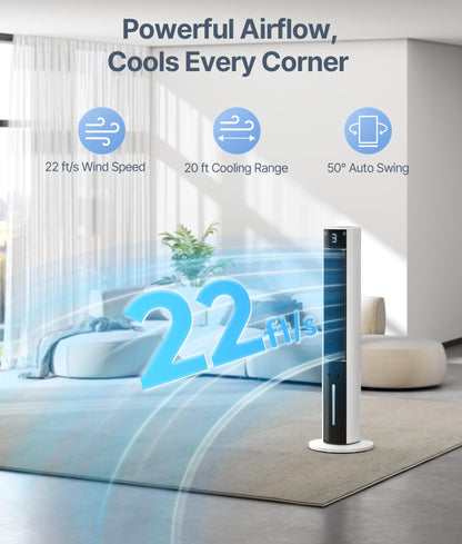 EXNOS Evaporative Air Swamp Cooler - 38inch Cooling Fans that Blow Cold Air for Bedroom, Portable Tower Fan with 3L Water Tank, Ice Packs, Remote Control, 3 Speeds