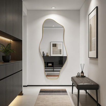 DAOYIJIAJU Irregular Mirror Full Length, 67"x31" Large Asymmetrical Tempered Glass Mirror, Gold Organic Frameless Wall Mirrors for Living Room Bedroom Hallway Entryway, Horizontal or Vertical Hanging