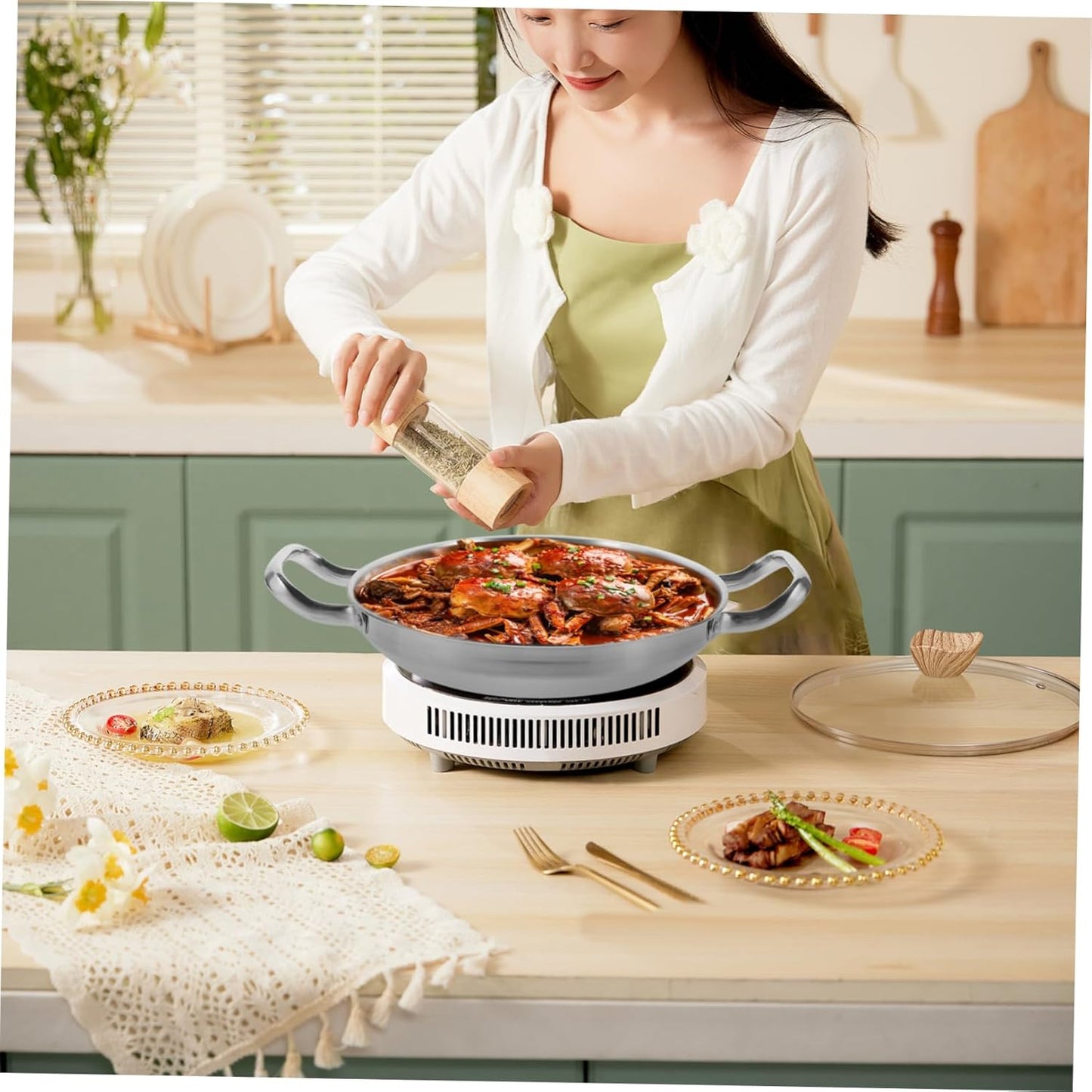 Stainless Steel Griddle, Large Pot for Cooking Korean Pan, Small Pots for Ramen, Hot Pot, Home Cooking