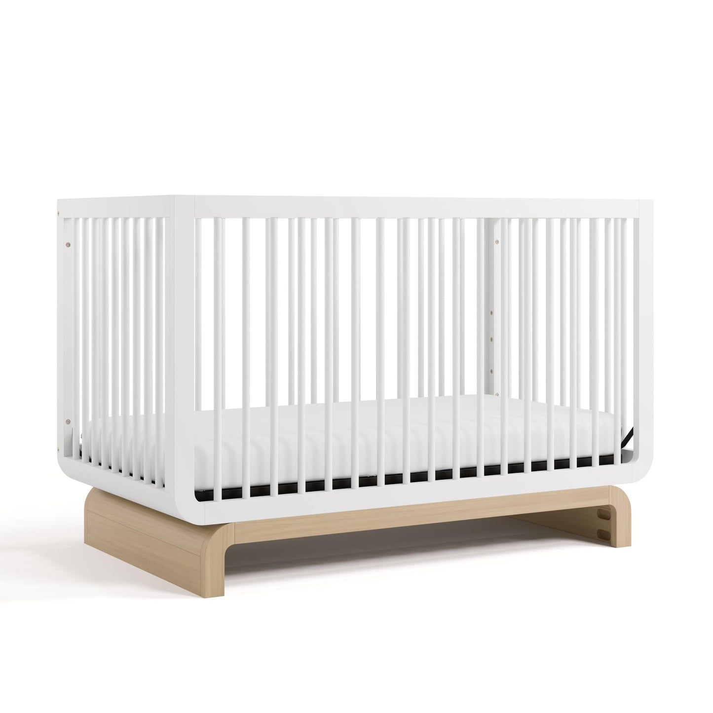 Storkcraft Santorini 5-in-1 Convertible Crib with Toddler Guardrail – GREENGUARD Gold Certified, Conversion Kit Included, 100% Solid Wood, Fits Standard Crib Mattress (White and Driftwood)