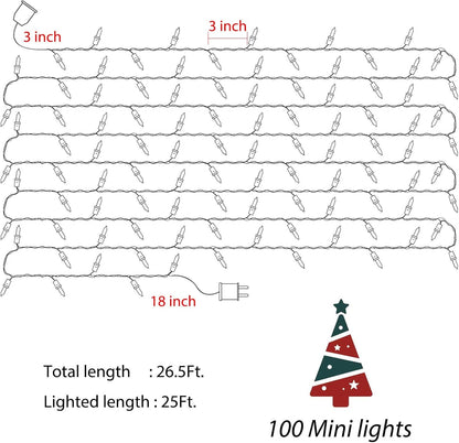Minetom 2 Pack Clear Christmas Lights - 26.5 Feet, 100 Counts Mini String Lights, Waterproof for Indoor Outdoor