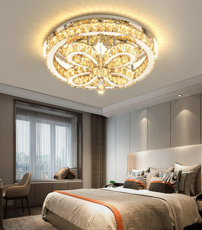 dolria Modern Crystal Chandelier LED 2-Tier Flush Mount Ceiling Lighting Dimmable Pendant Light for Living Room Bedroom Dining Room Entryway Hallway