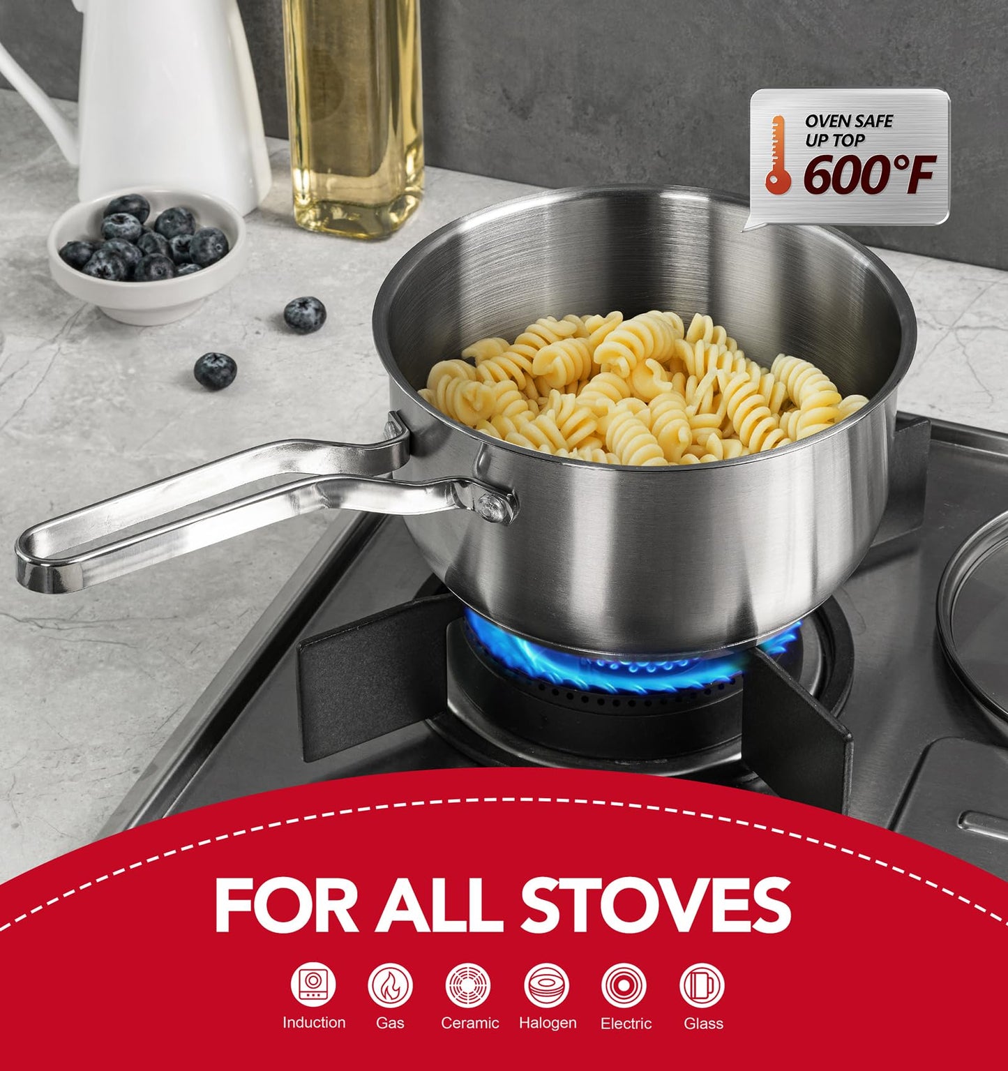 MICHELANGELO Stainless Steel Pots Set - 1QT & 2QT & 3QT Stainless Steel Sauce Pan with Lid, Induction Saucepan Set, Small Pots for Cooking - 6 Pcs
