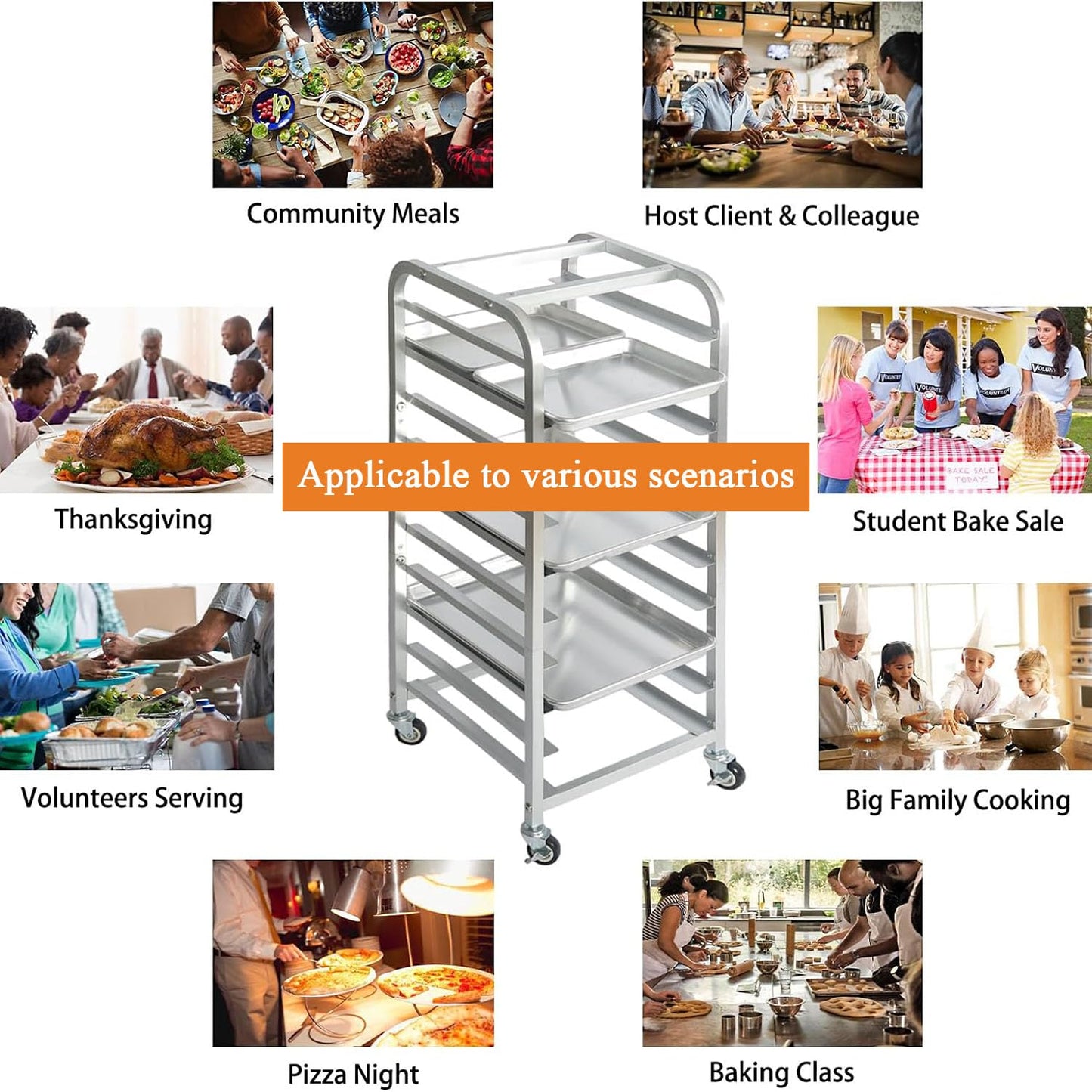 Zocgioe Bun Pan Rack, 10/20-Tier Commercial Bakery Racks with Brake Wheels, Bakery Rack, Aluminum Racking Trolley Storage, for Kitchen, Restaurant, Cafeteria, Pizzeria,20Tier