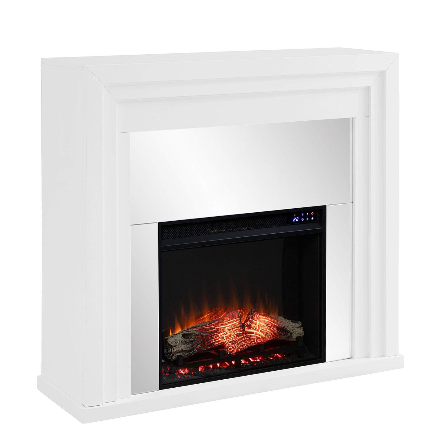 SEI Furniture - Stadderly Mirrored Touch Screen Electric Fireplace - Transitional Design, White Glass and Wood - Ideal for Living Room, Bedroom (FR1009659)