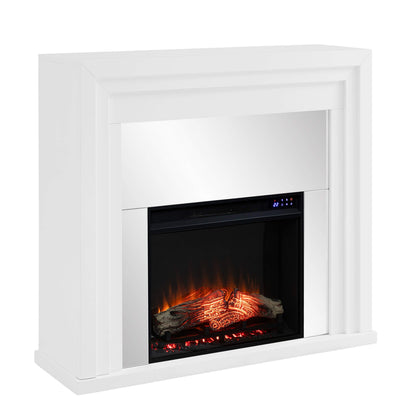 SEI Furniture - Stadderly Mirrored Touch Screen Electric Fireplace - Transitional Design, White Glass and Wood - Ideal for Living Room, Bedroom (FR1009659)
