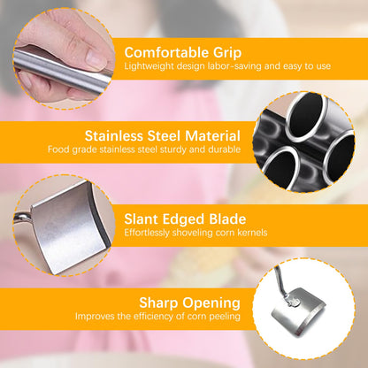 Corn Peeler,Stainless Steel Long Handle Corn Peeler,Easy Clean Corn on the Cob Remover for Home Kitchen and Outdoor Dining (2PCS)