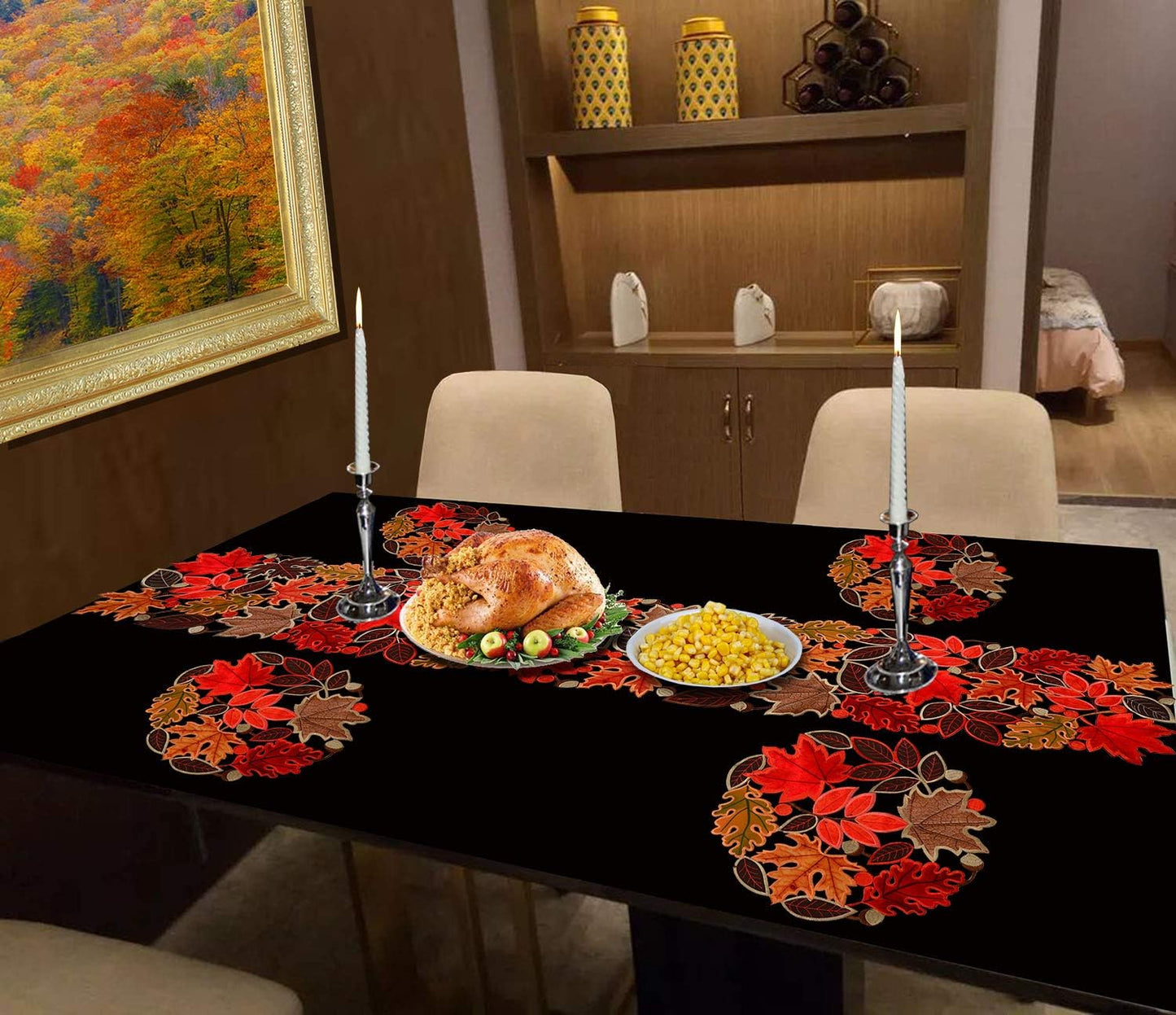 Simhomsen Embroidered Leaves Table Runner for Thanksgiving, Fall Decorations, Dresser Scarf (14 × 53 inches)