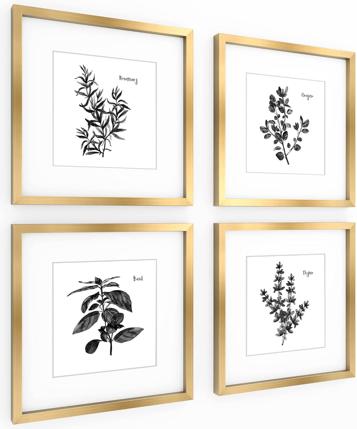 11x11inch Decor,Set 4 ArtbyHannah Gold Framed Wall Art with Herbs Plants Botanical Pictures in Gold Frames for Kitchen