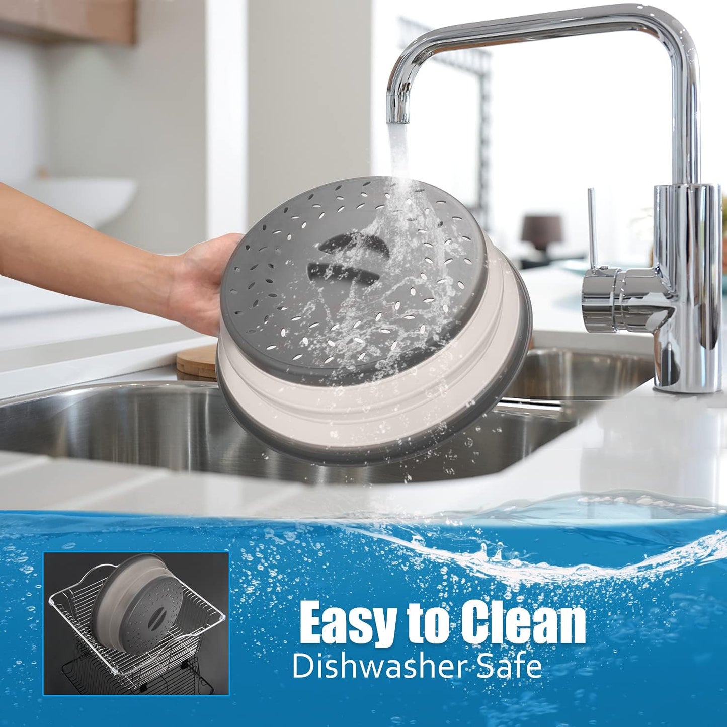 Collapsible Microwave Cover for Food, 10.5 Inch Gray Microwave Splatter Cover, Dishwasher Safe, BPA Free