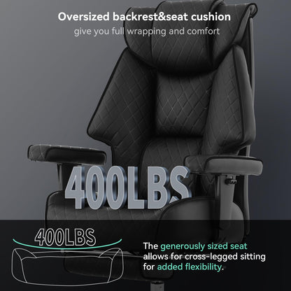 EXCEBET Big and Tall Office Chair with Footrest, PU Leather High Back Executive Office Chair 400lbs, Ergonomic Computer Chairs Lumbar Support for Heavy People (All Black)
