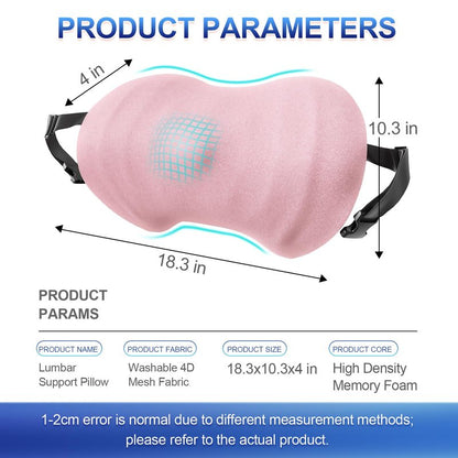 Lumbar Support Pillow, Ergonomic Back Cushion for Office Chair with Adjustable Straps & Detachable Breathable Cover,Memory Foam Car Lumbar Pillow, Back Support Pillow for Car, Office,Bed Rest(Pink)