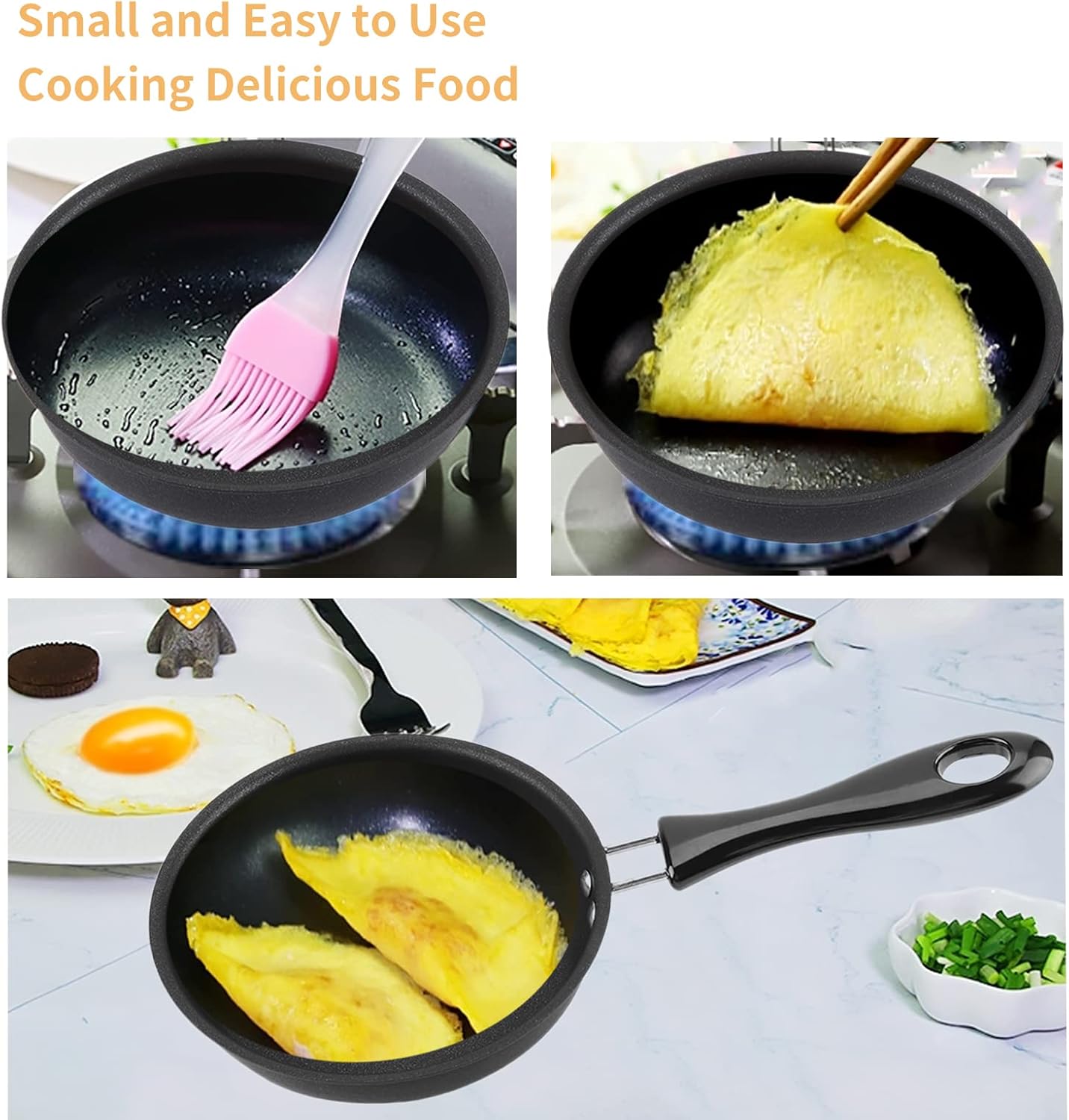 GOWENIC Egg Mini Frying Pan, Black, 12cm Household Small Kitchen Cooker for Frying Eggs